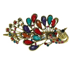 Haarspange Pfau Metall Strass bunt gold 5225